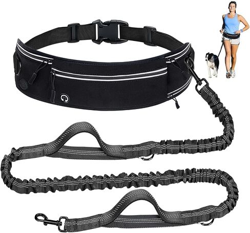 Waist Leash for Dog Walking, Waist Running Leash with Zipper, Walking Pouch for Dog Walking, Reflective Dual Padded Handles Walking Leashs, Bungee Retractable Running for Medium to Large Dogs in Saudi Arabia