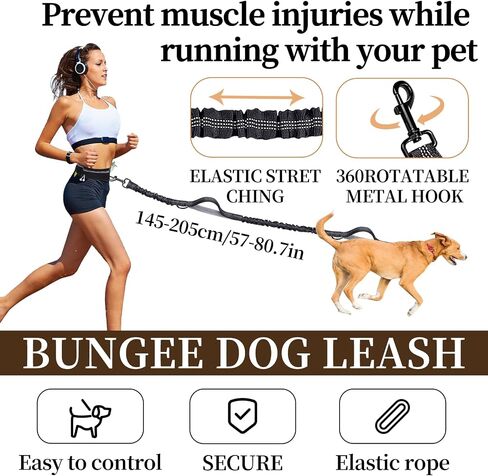 Waist Leash for Dog Walking, Waist Running Leash with Zipper, Walking Pouch for Dog Walking, Reflective Dual Padded Handles Walking Leashs, Bungee Retractable Running for Medium to Large Dogs in Saudi Arabia