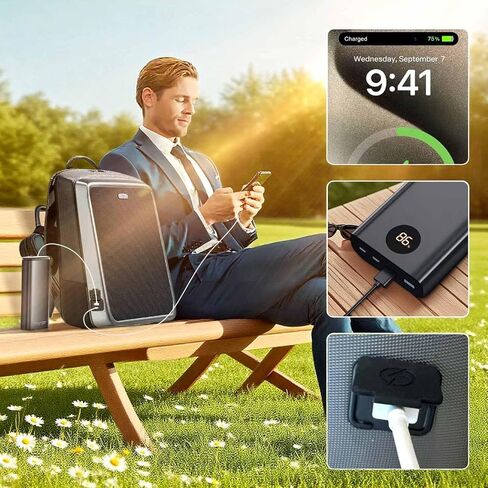 30L سفر محمول حقيبة تحمل على الظهر مع صندوق تقاطع وموانئ شحن USB ، أعمال مكافحة الشحن الشمسية ، حقيبة ظهر للمدرسة المتوسطة المقاومة للماء للنساء تناسب 16 بوصة كمبيوتر محمول in Saudi Arabia
