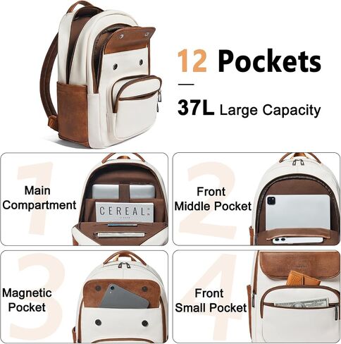 37 لتر محفظة حقيبة ظهر للنساء رجال للعمل في سفر حقيبة الظهر النباتي الجلدية المحمول الكلية الكتف الكتف Brown in Kuwait