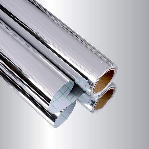 Glossy Silver Metallic Vinyl Wallpaper Peel and Stick Reflective Non Glass Mirror Stickers 15.7"x160" Flexible Mirror Sheet Adhesive Vinyl Silver Chrome Wall Decor for Kitchen Cabinet Crafts in Saudi Arabia