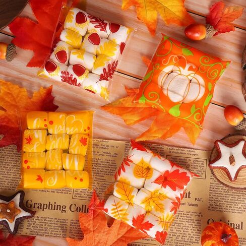 Whaline 400pcs حقيبة سقوط السيلوفان 4 أنماط من البلاستيك اليقطين ورقة القيقب ذاتية اللصق حقيبة الشكر الشكر جيدة أكياس الوجبات الخفيفة الحلوى لعيد الشكر لصالح حفلة الخريف لحفلات الخريف in Saudi Arabia