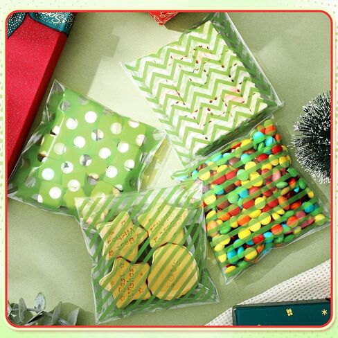 Gersoniel 200 Pcs Purple Cellophane Treat Bags 4 x 4 in Self Sealing Cookie Bags Striped Polka Dot Candy Gift Goodie Snack Bag for Birthday Wedding Fall Thanksgiving Christmas Party Supplies in Saudi Arabia