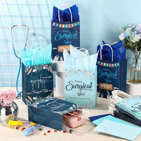 SINLOAD 24 PACK أكياس الهدايا التكنولوجية الجراحية بشكل كبير مع ورق الأنسجة الجراحي الأسبوع ، شكرًا لك أكياس الهدايا الورقية لجراح CST Doctor Medical Assistant ، 8.27 "× 5.91" × 3.15 " in Kuwait