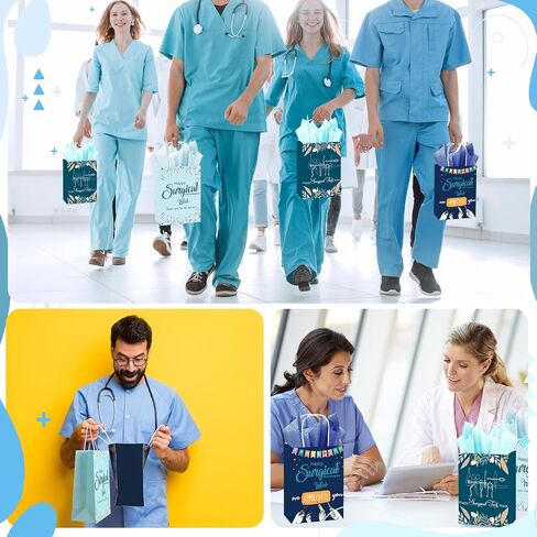 SINLOAD 24 PACK أكياس الهدايا التكنولوجية الجراحية بشكل كبير مع ورق الأنسجة الجراحي الأسبوع ، شكرًا لك أكياس الهدايا الورقية لجراح CST Doctor Medical Assistant ، 8.27 "× 5.91" × 3.15 " in Kuwait