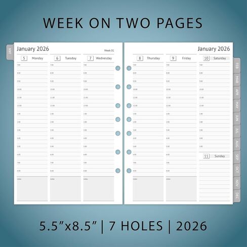 عبوات مخطط 2024، إدراجات كتاب المواعيد الأسبوعية والشهرية، مبوبة، 7 فتحات، كلاسيكي/مقاس 4 in Kuwait