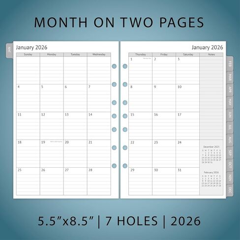 عبوات مخطط 2024، إدراجات كتاب المواعيد الأسبوعية والشهرية، مبوبة، 7 فتحات، كلاسيكي/مقاس 4 in Kuwait