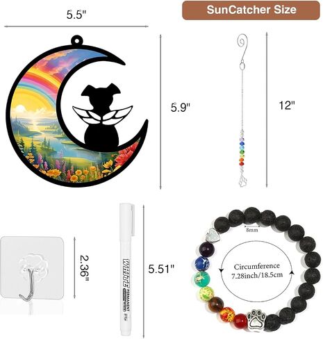 Dog Memorial Suncatcher ، مجموعة هدية مخصصة لخسارة الحيوانات الأليفة مع بطاقة تعاطف واحدة لبطاقة ذكرى الكلاب ، سوار واحد لتوفير الحزن ، ملاك معلق ، حزمة جاهزة للهدية (Rainbow River) in Kuwait