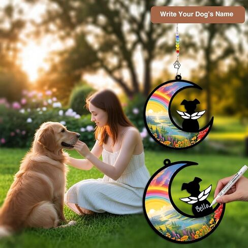 Dog Memorial Suncatcher ، مجموعة هدية مخصصة لخسارة الحيوانات الأليفة مع بطاقة تعاطف واحدة لبطاقة ذكرى الكلاب ، سوار واحد لتوفير الحزن ، ملاك معلق ، حزمة جاهزة للهدية (Rainbow River) in Kuwait