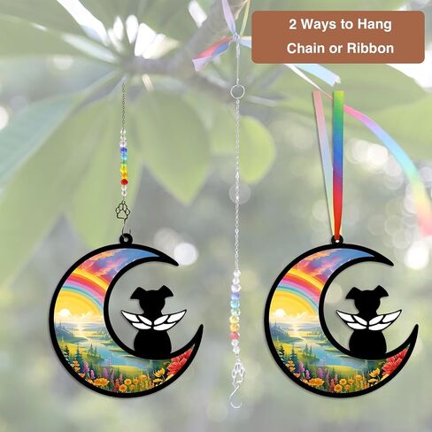 Dog Memorial Suncatcher ، مجموعة هدية مخصصة لخسارة الحيوانات الأليفة مع بطاقة تعاطف واحدة لبطاقة ذكرى الكلاب ، سوار واحد لتوفير الحزن ، ملاك معلق ، حزمة جاهزة للهدية (Rainbow River) in Kuwait