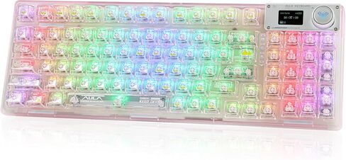 F98pro 95Key Hot-Swappable Mechanical Keyboard with Transparent Keycaps,BT5.0/2.4G/USB-C Mechanical Keyboard with OLED Display,RGB Backlit Gaming Keyboard with Clear Keycaps,4000mAh,Black in Kuwait