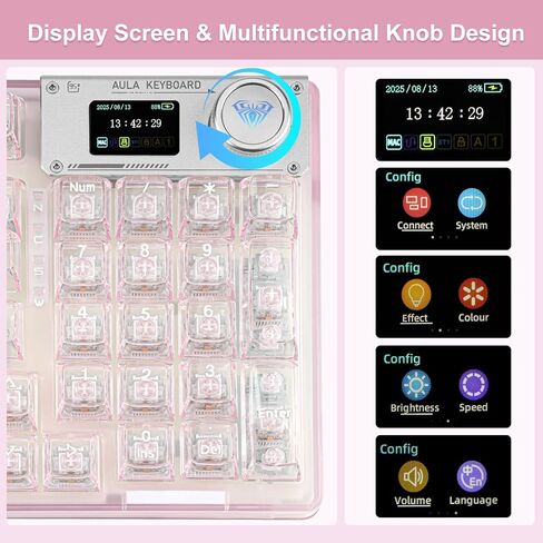 F98pro 95Key Hot-Swappable Mechanical Keyboard with Transparent Keycaps,BT5.0/2.4G/USB-C Mechanical Keyboard with OLED Display,RGB Backlit Gaming Keyboard with Clear Keycaps,4000mAh,Black in Kuwait