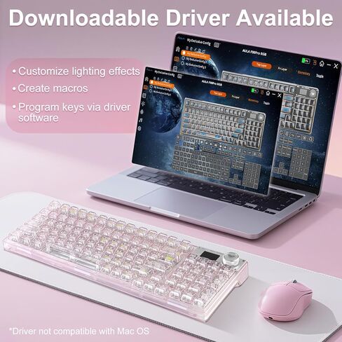 F98pro 95Key Hot-Swappable Mechanical Keyboard with Transparent Keycaps,BT5.0/2.4G/USB-C Mechanical Keyboard with OLED Display,RGB Backlit Gaming Keyboard with Clear Keycaps,4000mAh,Black in Kuwait