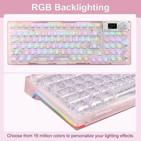 F98pro 95Key Hot-Swappable Mechanical Keyboard with Transparent Keycaps,BT5.0/2.4G/USB-C Mechanical Keyboard with OLED Display,RGB Backlit Gaming Keyboard with Clear Keycaps,4000mAh,Black in Kuwait