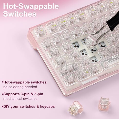 F98pro 95Key Hot-Swappable Mechanical Keyboard with Transparent Keycaps,BT5.0/2.4G/USB-C Mechanical Keyboard with OLED Display,RGB Backlit Gaming Keyboard with Clear Keycaps,4000mAh,Black in Kuwait