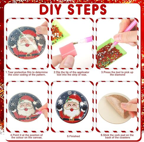 12 PCS Christmas Diamond Art Coasters Classic Christmas Elements Diamond Painting Coasters مع Holder Xmas Crafts for البالغين DIY (Santa Claus) in Kuwait