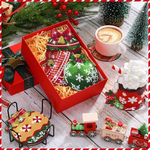 12 Pcs Christmas Diamond Art Coasters Classic Christmas Elements Diamond Painting Coasters with Holder Xmas Crafts for Adults Kids DIY(Santa Claus) in Kuwait