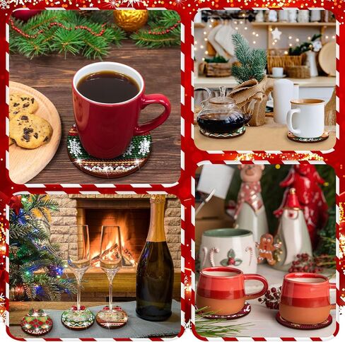 12 Pcs Christmas Diamond Art Coasters Classic Christmas Elements Diamond Painting Coasters with Holder Xmas Crafts for Adults Kids DIY(Santa Claus) in Kuwait