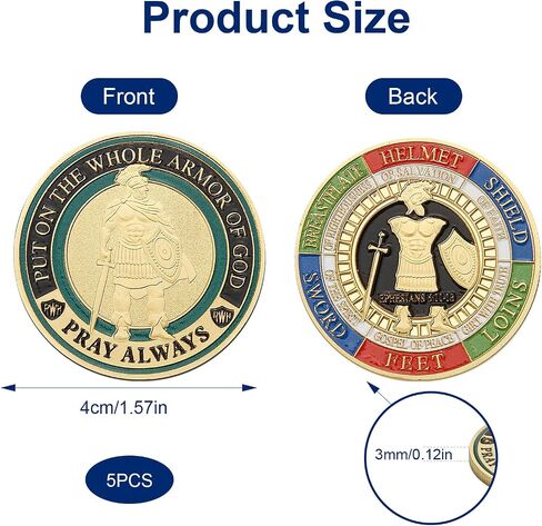 5 PCS Armor of God Coins ، مجموعة التحديات العملات العادية ، درع الله الكامل الرموز الدينية لدراسة الكتاب المقدس المسيحية والهدايا العسكرية in Kuwait