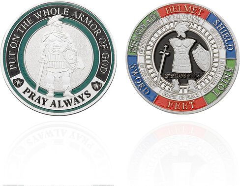 5 PCS Armor of God Coins ، مجموعة التحديات العملات العادية ، درع الله الكامل الرموز الدينية لدراسة الكتاب المقدس المسيحية والهدايا العسكرية in Kuwait