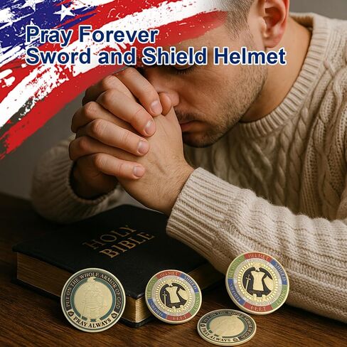 5 PCS Armor of God Coins ، مجموعة التحديات العملات العادية ، درع الله الكامل الرموز الدينية لدراسة الكتاب المقدس المسيحية والهدايا العسكرية in Kuwait