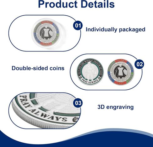 5 PCS Armor of God Coins ، مجموعة التحديات العملات العادية ، درع الله الكامل الرموز الدينية لدراسة الكتاب المقدس المسيحية والهدايا العسكرية in Kuwait