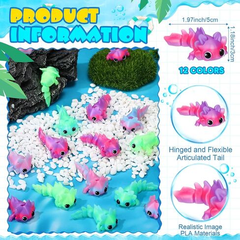 Soulchen 24 Pcs 3D Printed Axolotl Figures Charms Sensory Mini Fidget for Axolotl Party Favors Birthday Party Supplies Tiny Animal Figures for Christmas (Satin Ombre) in Saudi Arabia