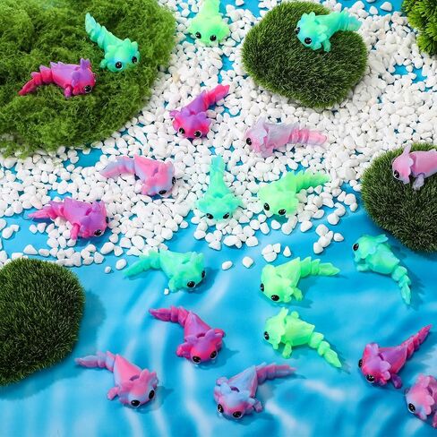 Soulchen 24 Pcs 3D Printed Axolotl Figures Charms Sensory Mini Fidget for Axolotl Party Favors Birthday Party Supplies Tiny Animal Figures for Christmas (Satin Ombre) in Saudi Arabia