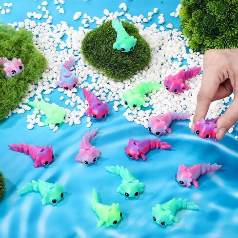 Soulchen 24 Pcs 3D Printed Axolotl Figures Charms Sensory Mini Fidget for Axolotl Party Favors Birthday Party Supplies Tiny Animal Figures for Christmas (Satin Ombre) in Saudi Arabia