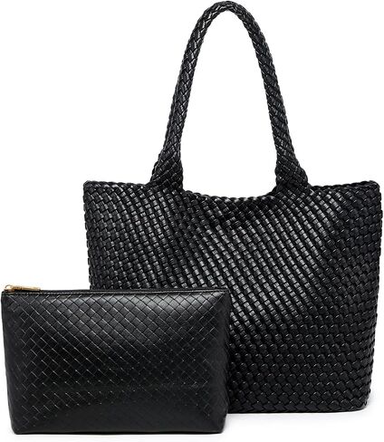 Woven Tote Bag for women,Vegan Leather Woven Handbag, Shoulder bag with Pouch, fits13-14" laptops in Kuwait
