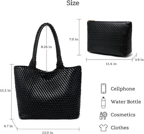 Woven Tote Bag for women,Vegan Leather Woven Handbag, Shoulder bag with Pouch, fits13-14" laptops in Kuwait