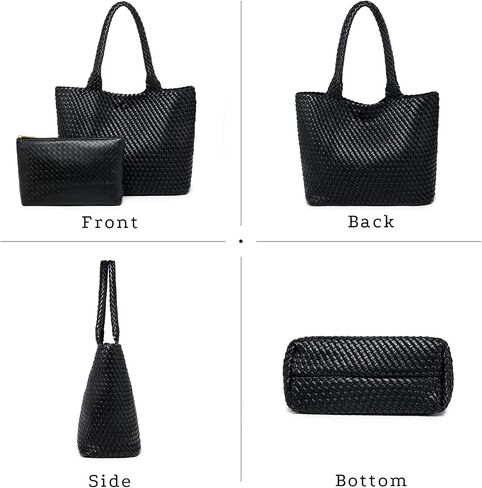 Woven Tote Bag for women,Vegan Leather Woven Handbag, Shoulder bag with Pouch, fits13-14" laptops in Kuwait