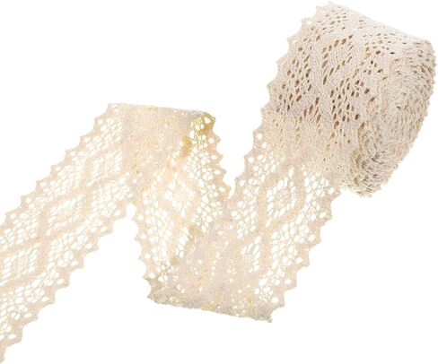 Beige Cotton Lace Trim, 5 Yards Vintage Crochet Lace Trim Ribbon Fabric Applique for Sewing, Wedding Decoration, Gift Wrapping, Christmas Package, Scrapbooking DIY Crafts (2.2" Wide) in Saudi Arabia