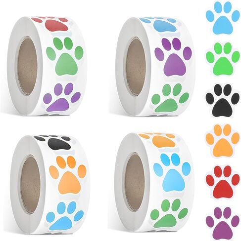 2000 Pcs Paw Print Stickers, 1 Inch Colorful Self-Adhesive Cute Dog Cat Paw Prints Labels Small Puppy Decals Roll for Gifts Mailing, Party Room, Envelope Seals, Bottles, Laptops 6 Colors in Saudi Arabia