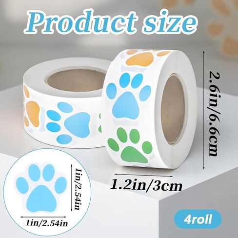 2000 Pcs Paw Print Stickers, 1 Inch Colorful Self-Adhesive Cute Dog Cat Paw Prints Labels Small Puppy Decals Roll for Gifts Mailing, Party Room, Envelope Seals, Bottles, Laptops 6 Colors in Saudi Arabia