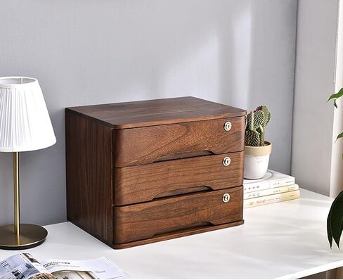 خزانة الملفات المسطحة - صندوق تخزين الخشب الصلب ، صندوق تخزين لسطح المكتب الخشبي مع أدراج قابلة للقفل ، مستلزمات مكتبية A4/استلام منظم ، قفل خزانة الإيداع 2/3/4 أدراج (3 طبقة) in Kuwait