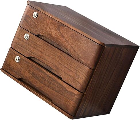 Flat File Cabinet - Solid Wood Storage Box, Wooden Desktop Storage Box with Lockable Drawers, Office Supplies A4/Receipt File Organizer, Locking Filing Cabinet 2/3/4 Drawers(3 Layer) in Kuwait