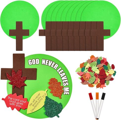 Henoyso 12 Set Cross Denel Diy Fall Craft for Kids Sunday School Crafts Christian Craft Kits تشمل قرص Cross Maple Leaf Sticker Supplies أقلام ملونة لعيد الشكر لحفلات الخريف in Kuwait