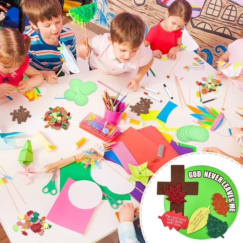 Henoyso 12 Set Cross Denel Diy Fall Craft for Kids Sunday School Crafts Christian Craft Kits تشمل قرص Cross Maple Leaf Sticker Supplies أقلام ملونة لعيد الشكر لحفلات الخريف in Kuwait