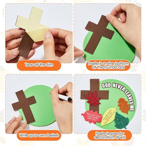 Henoyso 12 Set Cross Denel Diy Fall Craft for Kids Sunday School Crafts Christian Craft Kits تشمل قرص Cross Maple Leaf Sticker Supplies أقلام ملونة لعيد الشكر لحفلات الخريف in Kuwait