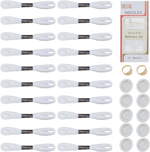 FREEBLOSS 48Pcs Sashiko Kit 16 Sashiko Needles 2 Thimbles 10 Finger Protector and 20 White Sewing Thread Quilting Craft Accessories DIY Sewing Tools for Embroidery in Saudi Arabia
