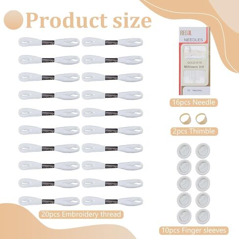 FREEBLOSS 48Pcs Sashiko Kit 16 Sashiko Needles 2 Thimbles 10 Finger Protector and 20 White Sewing Thread Quilting Craft Accessories DIY Sewing Tools for Embroidery in Saudi Arabia
