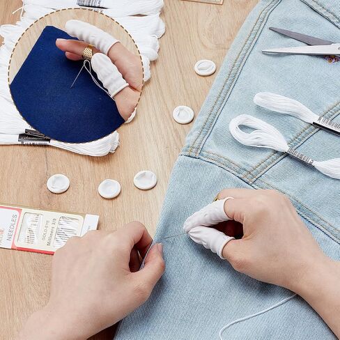 FREEBLOSS 48Pcs Sashiko Kit 16 Sashiko Needles 2 Thimbles 10 Finger Protector and 20 White Sewing Thread Quilting Craft Accessories DIY Sewing Tools for Embroidery in Saudi Arabia