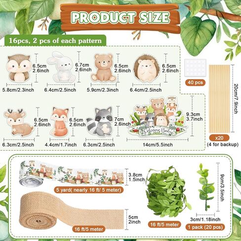 Woodland Baby Shower Decorations DIY Diaper Cake Kit with Neutral Forest Animal Burlap Sage Green Leaf Ribbon Leaves Welcome Baby Gender Reveal Party Decor Mommy Gift(Card) in Saudi Arabia