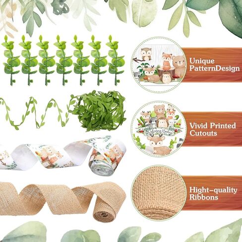 Woodland Baby Shower Decorations DIY Diaper Cake Kit with Neutral Forest Animal Burlap Sage Green Leaf Ribbon Leaves Welcome Baby Gender Reveal Party Decor Mommy Gift(Card) in Saudi Arabia