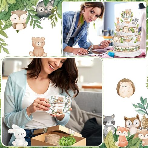 Woodland Baby Shower Decorations DIY Diaper Cake Kit with Neutral Forest Animal Burlap Sage Green Leaf Ribbon Leaves Welcome Baby Gender Reveal Party Decor Mommy Gift(Card) in Saudi Arabia