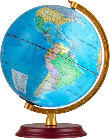 Goplus 8 Inch Illuminated World Globe, Night Light up Globe Lamp with Wooden Stand and HD Map for Kids Adults Home Office School, Desktop Decoration, Educational Learning Gift for Boys Girls (Blue) in Saudi Arabia