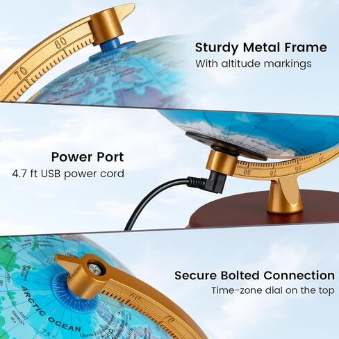 Goplus 8 Inch Illuminated World Globe, Night Light up Globe Lamp with Wooden Stand and HD Map for Kids Adults Home Office School, Desktop Decoration, Educational Learning Gift for Boys Girls (Blue) in Saudi Arabia