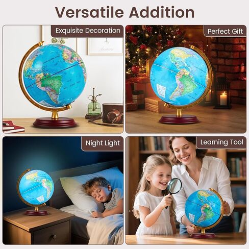 Goplus 8 Inch Illuminated World Globe, Night Light up Globe Lamp with Wooden Stand and HD Map for Kids Adults Home Office School, Desktop Decoration, Educational Learning Gift for Boys Girls (Blue) in Saudi Arabia