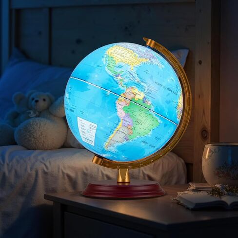 Goplus 8 Inch Illuminated World Globe, Night Light up Globe Lamp with Wooden Stand and HD Map for Kids Adults Home Office School, Desktop Decoration, Educational Learning Gift for Boys Girls (Blue) in Saudi Arabia